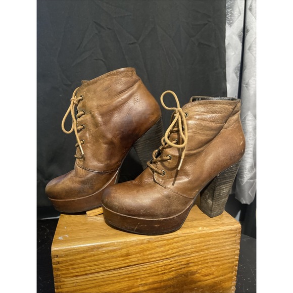 Steve Madden Raspy Cognac Leather High Heel Ankle Boots Women's Size 8 VNTG! - Picture 2 of 6